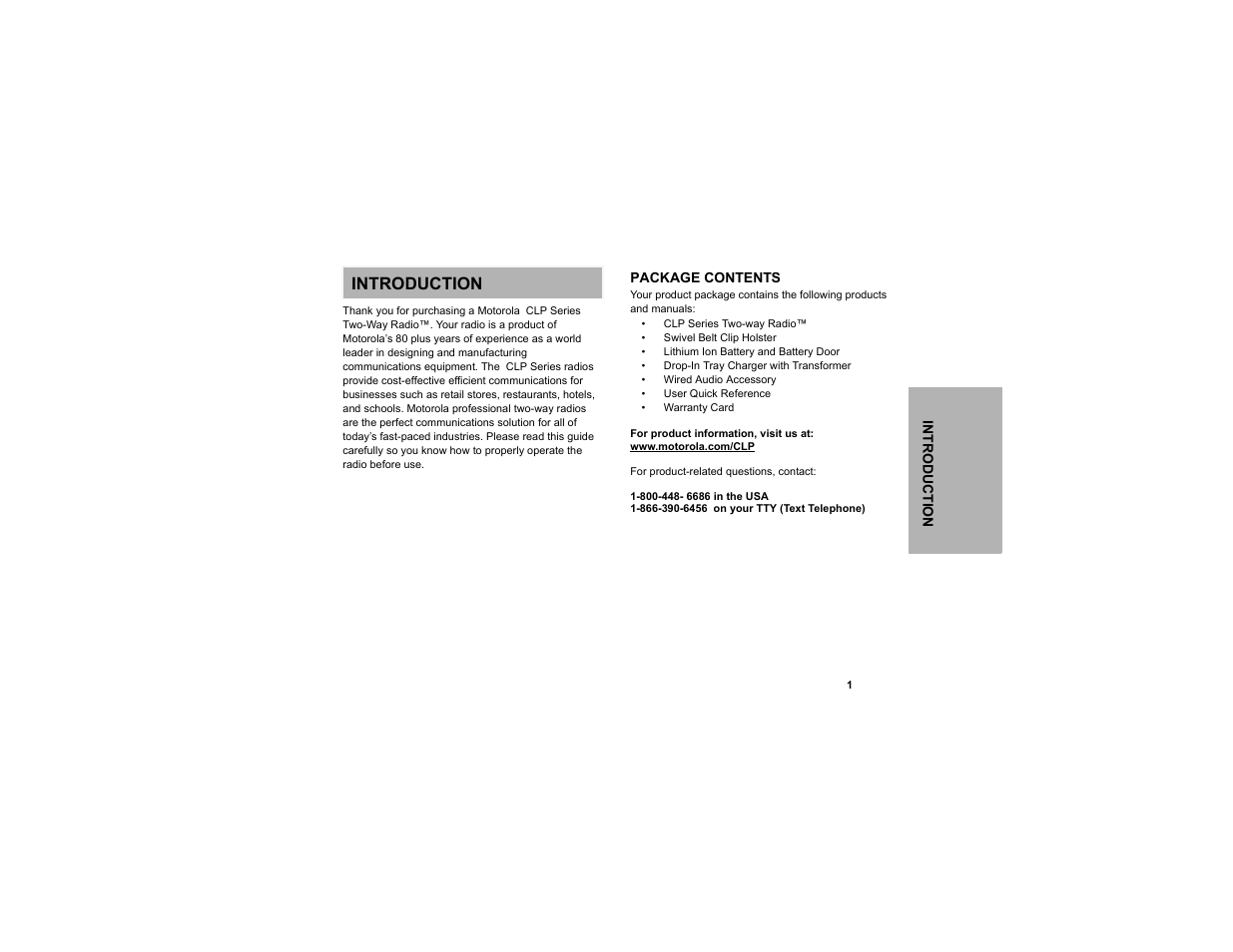 Introduction, Introduction package contents | Motorola CLP1010 User Manual | Page 9 / 52