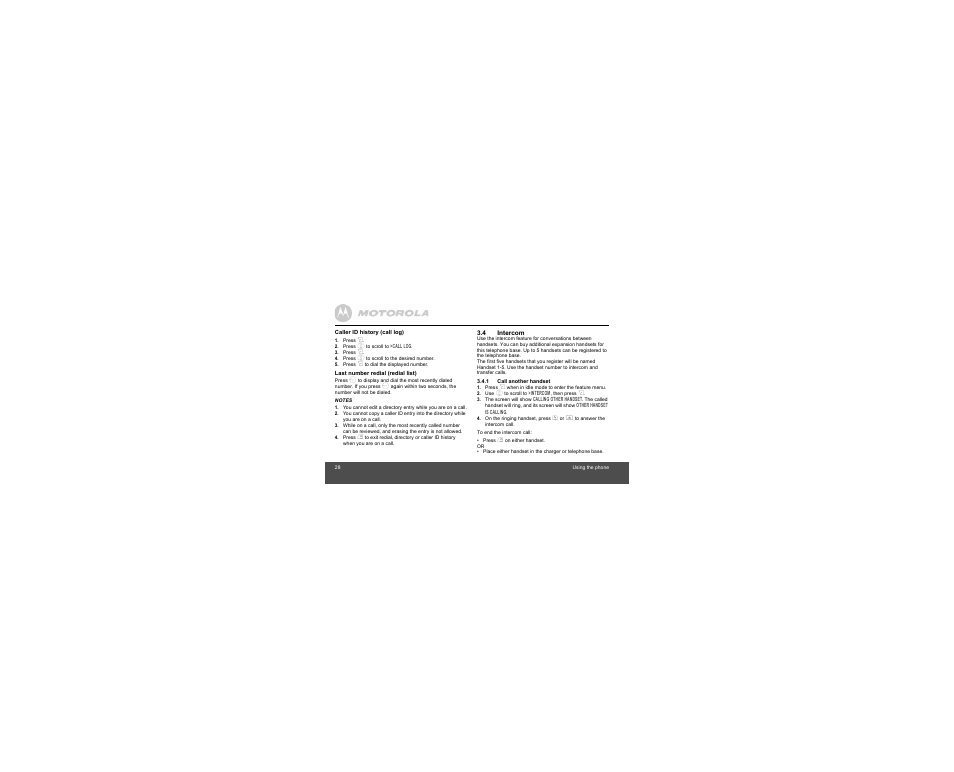 4 intercom, 1 call another handset | Motorola B801 User Manual | Page 28 / 67