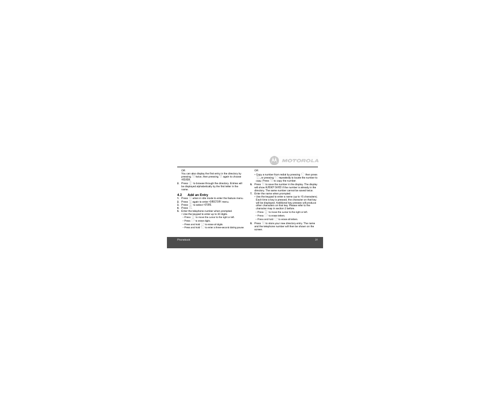 2 add an entry | Motorola B801 User Manual | Page 31 / 67