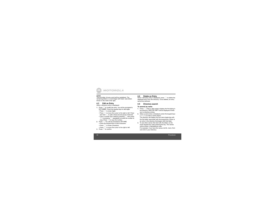 3 edit an entry, 4 delete an entry, 5 directory search | Motorola B801 User Manual | Page 32 / 67
