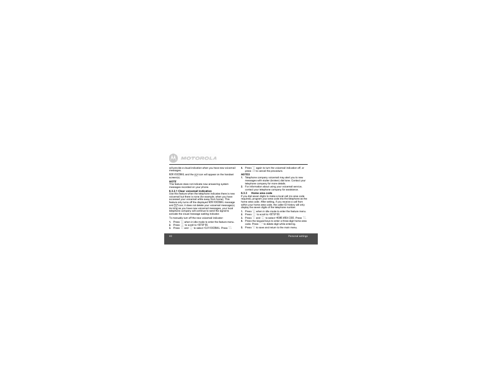 3 home area code | Motorola B801 User Manual | Page 40 / 67