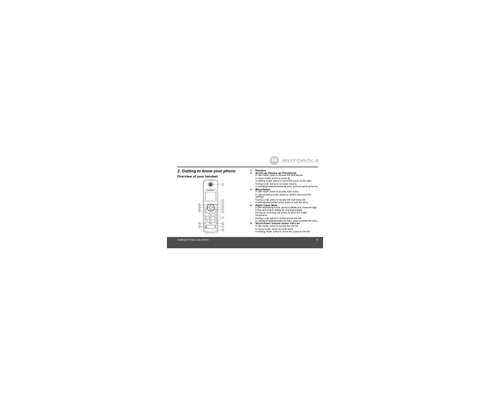 Getting to know your phone | Motorola B801 User Manual | Page 9 / 67