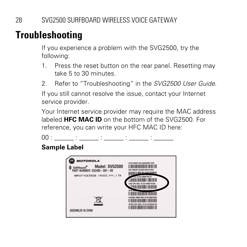 Troubleshooting | Motorola SVG2500 User Manual | Page 28 / 32