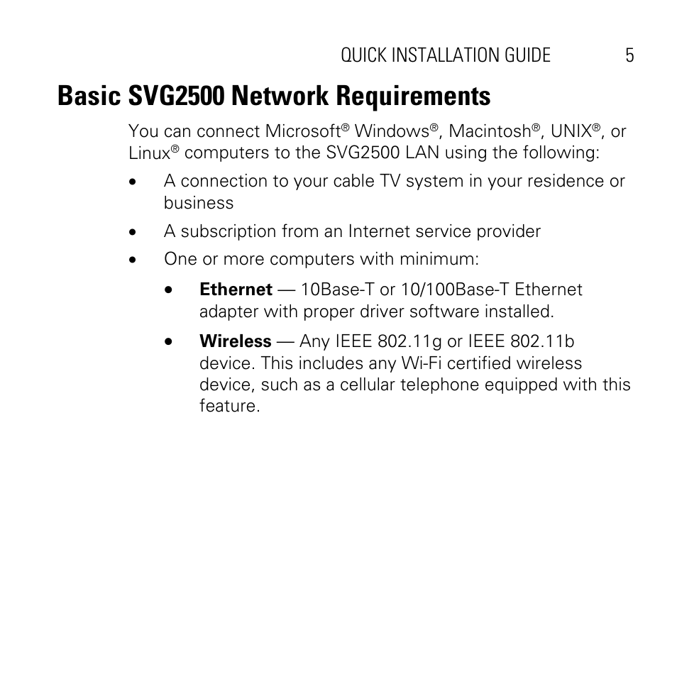 Basic svg2500 network requirements | Motorola SVG2500 User Manual | Page 5 / 32