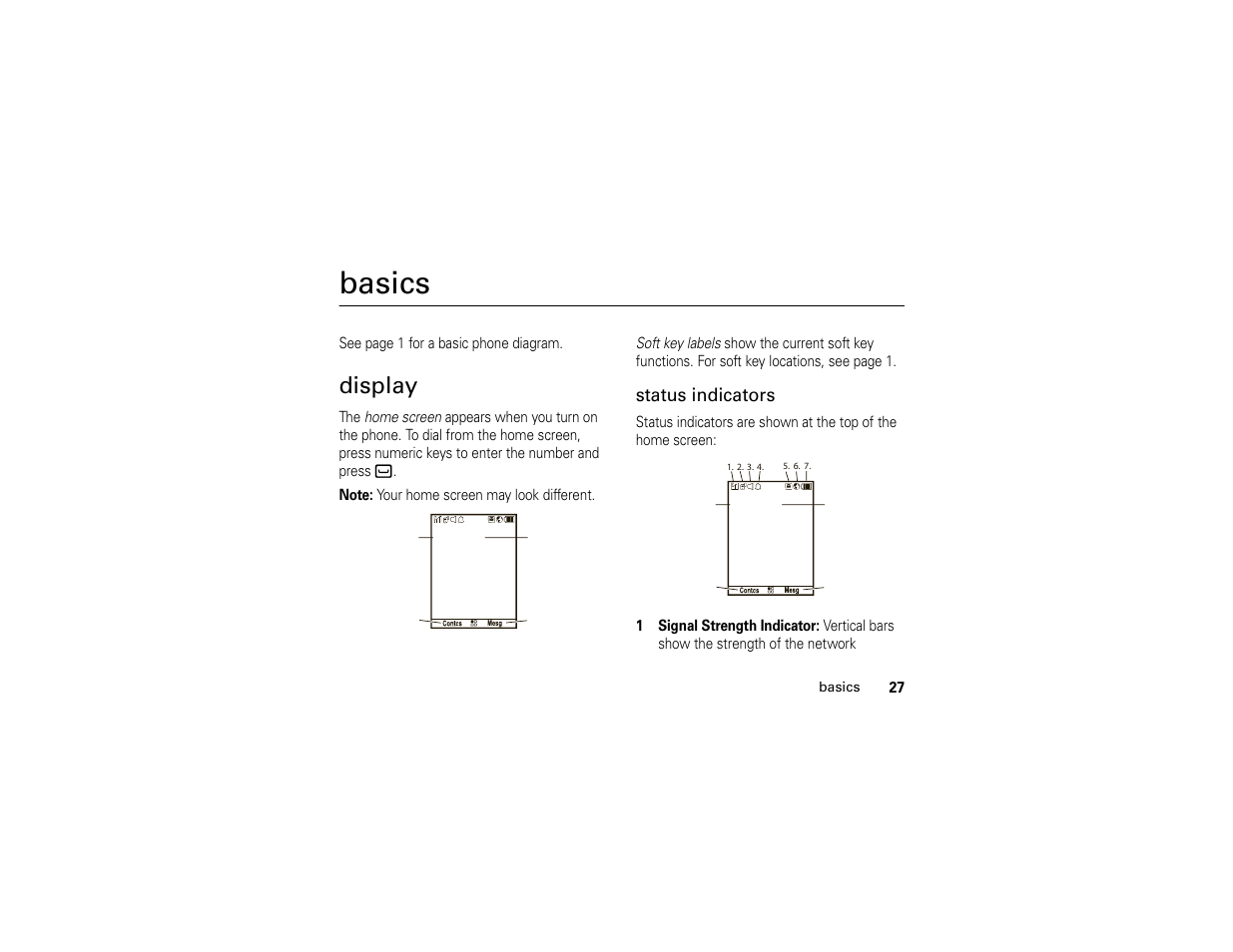 Basics, Display, Status indicators | Motorola I296 User Manual | Page 31 / 92