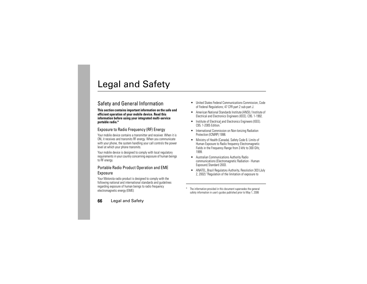 Legal and safety, Safety and general information | Motorola I296 User Manual | Page 70 / 92