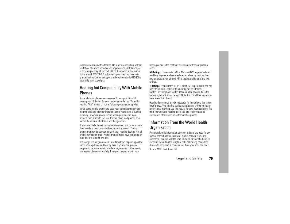 Hearing aid compatibility with mobile phones, Information from the world health organization | Motorola I296 User Manual | Page 83 / 92