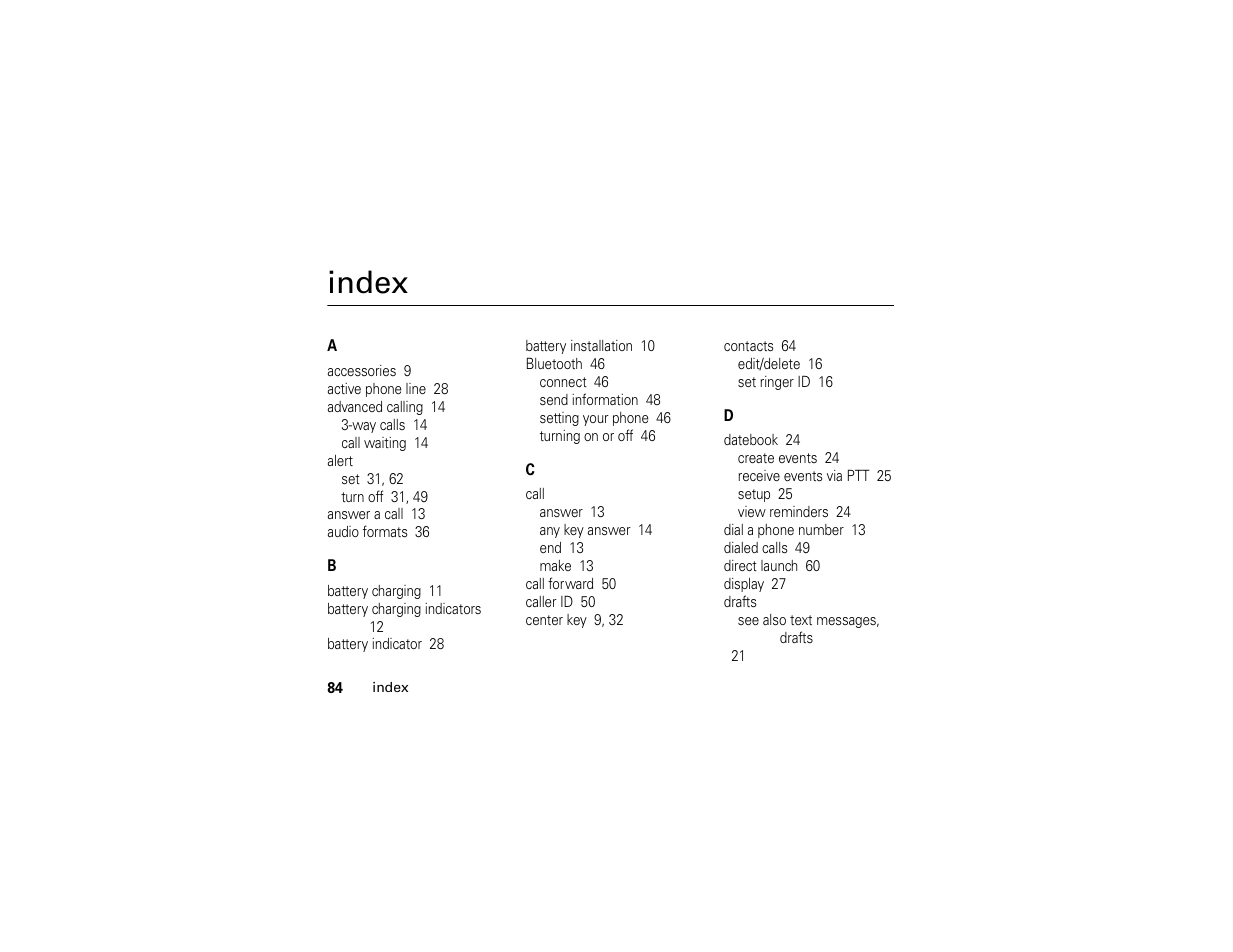 Index | Motorola I296 User Manual | Page 88 / 92