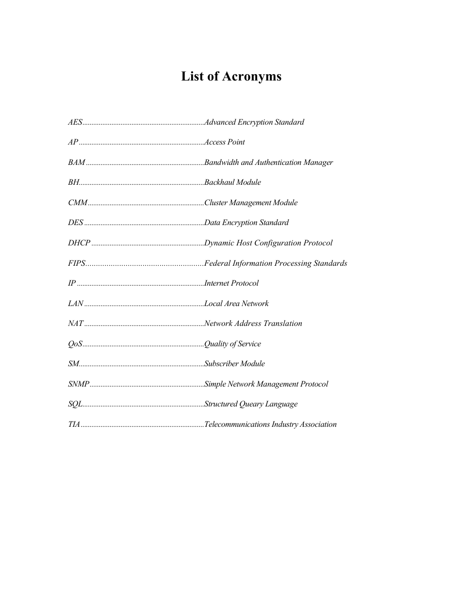 List of acronyms | Motorola Wireless Broadband Platform User Manual | Page 3 / 13