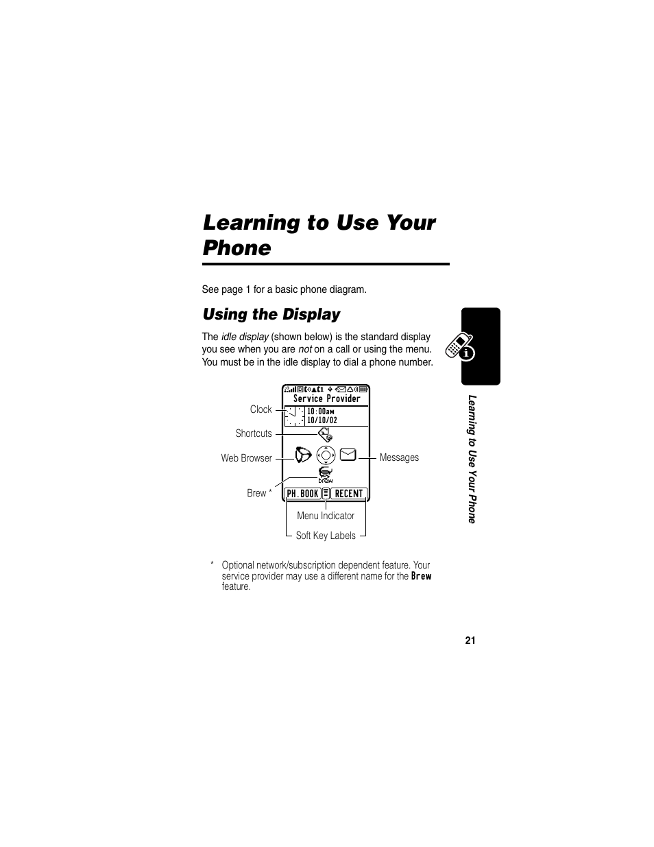 Learning to use your phone, Using the display, Lu : j | 8?im v q 5 | Motorola T731 User Manual | Page 23 / 104