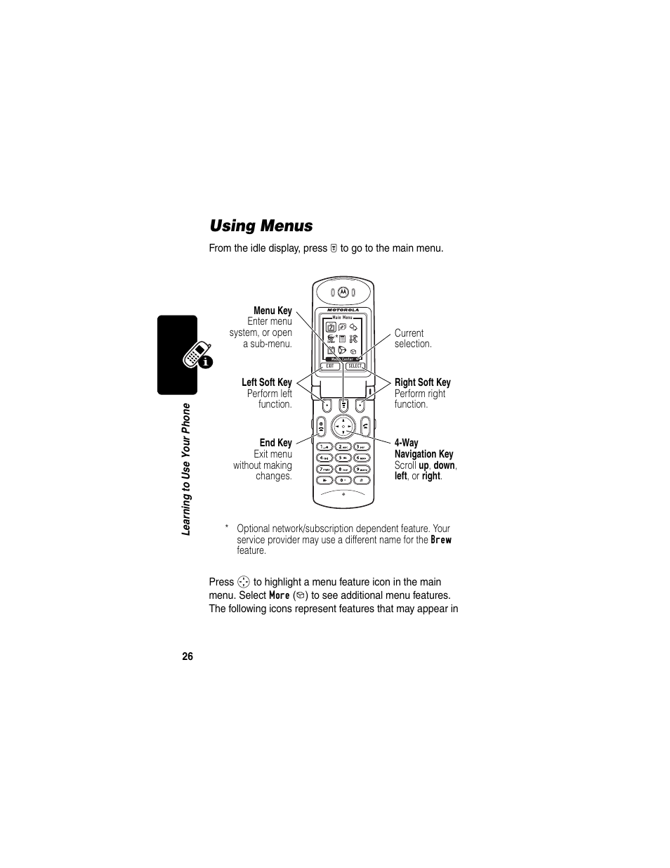 Using menus | Motorola T731 User Manual | Page 28 / 104