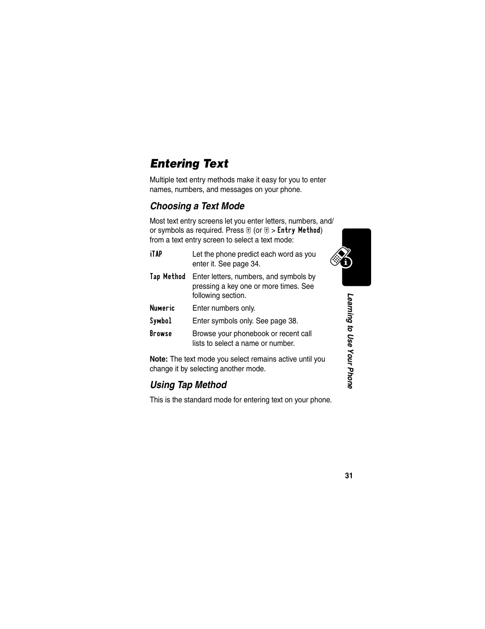 Entering text | Motorola T731 User Manual | Page 33 / 104