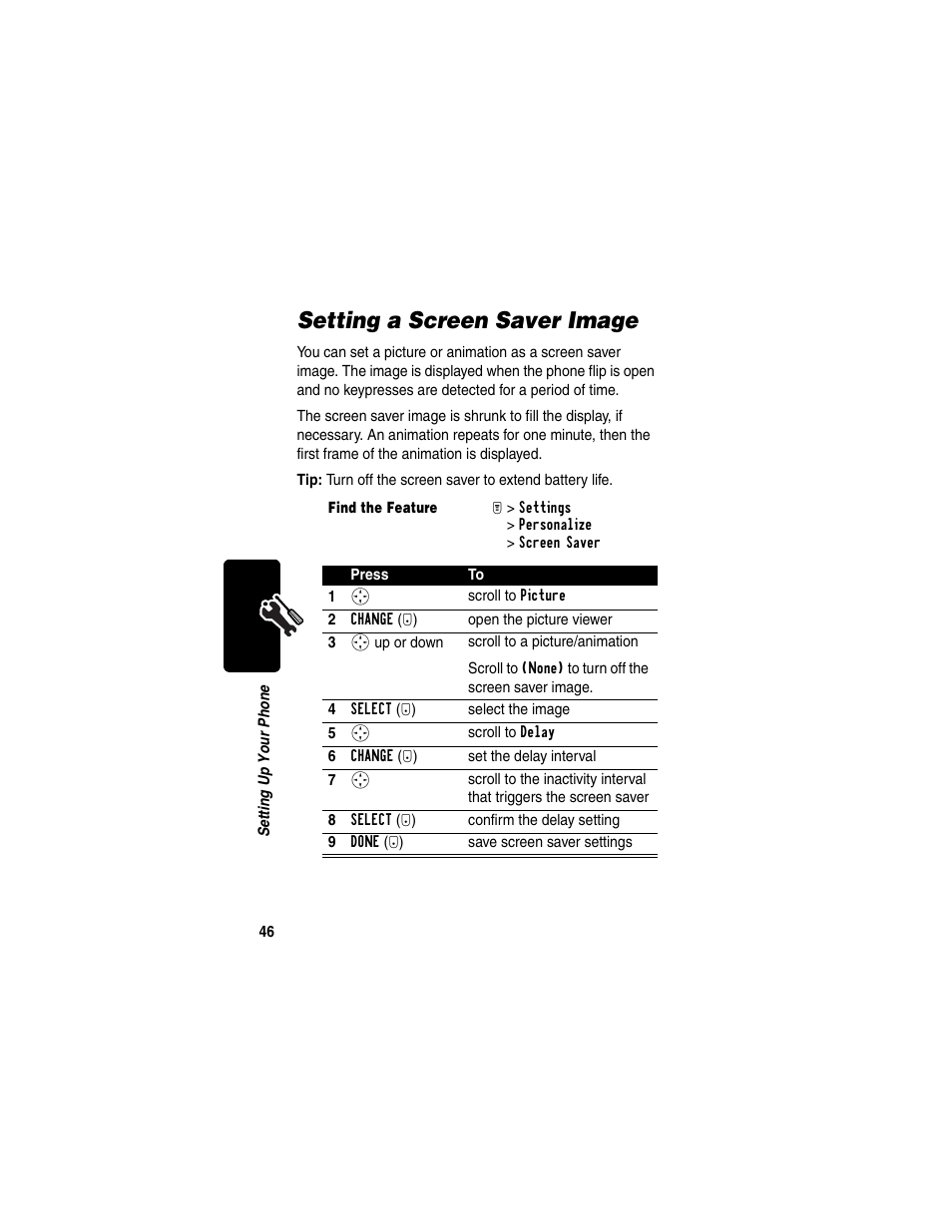 Setting a screen saver image | Motorola T731 User Manual | Page 48 / 104