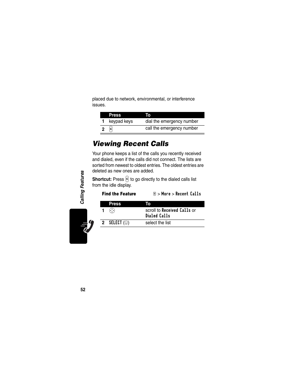 Viewing recent calls | Motorola T731 User Manual | Page 54 / 104
