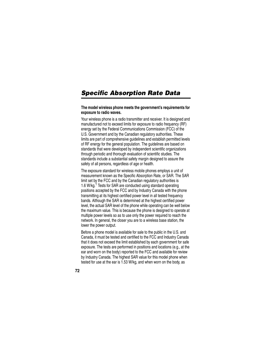 Specific absorption rate data | Motorola T731 User Manual | Page 74 / 104