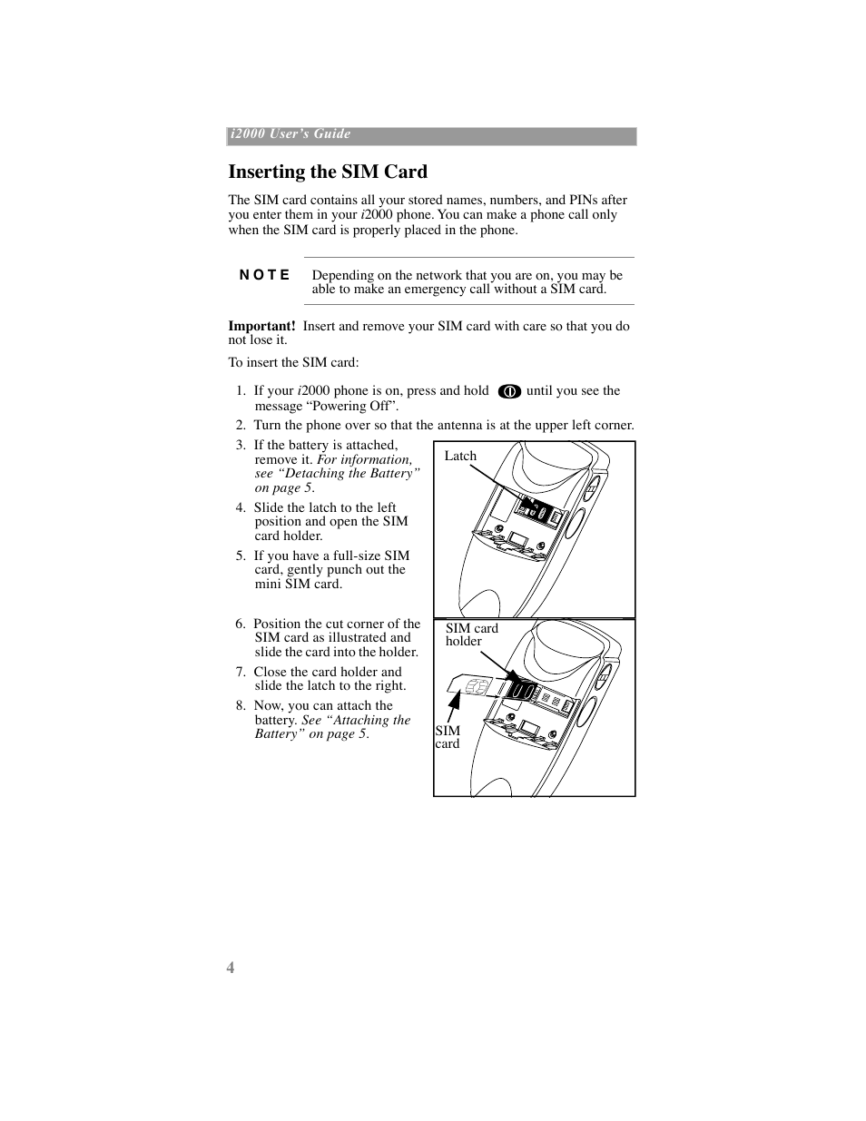 Inserting the sim card | Motorola iDEN User Manual | Page 12 / 93