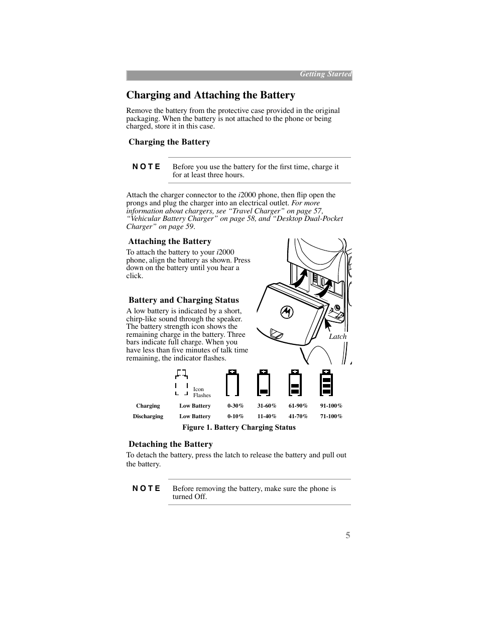 Charging and attaching the battery | Motorola iDEN User Manual | Page 13 / 93