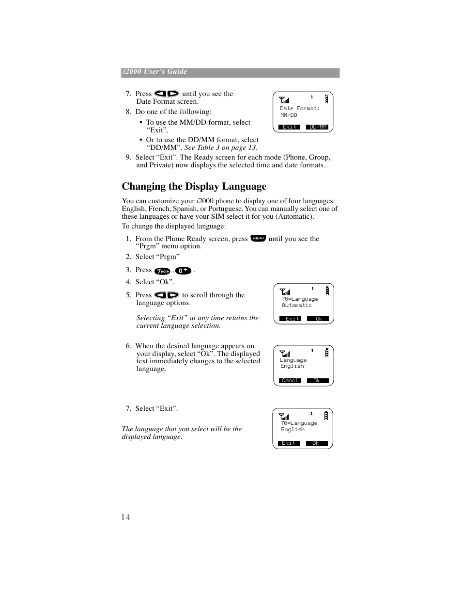 Changing the display language | Motorola iDEN User Manual | Page 22 / 93