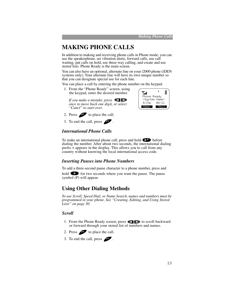 Making phone calls, Using other dialing methods | Motorola iDEN User Manual | Page 23 / 93