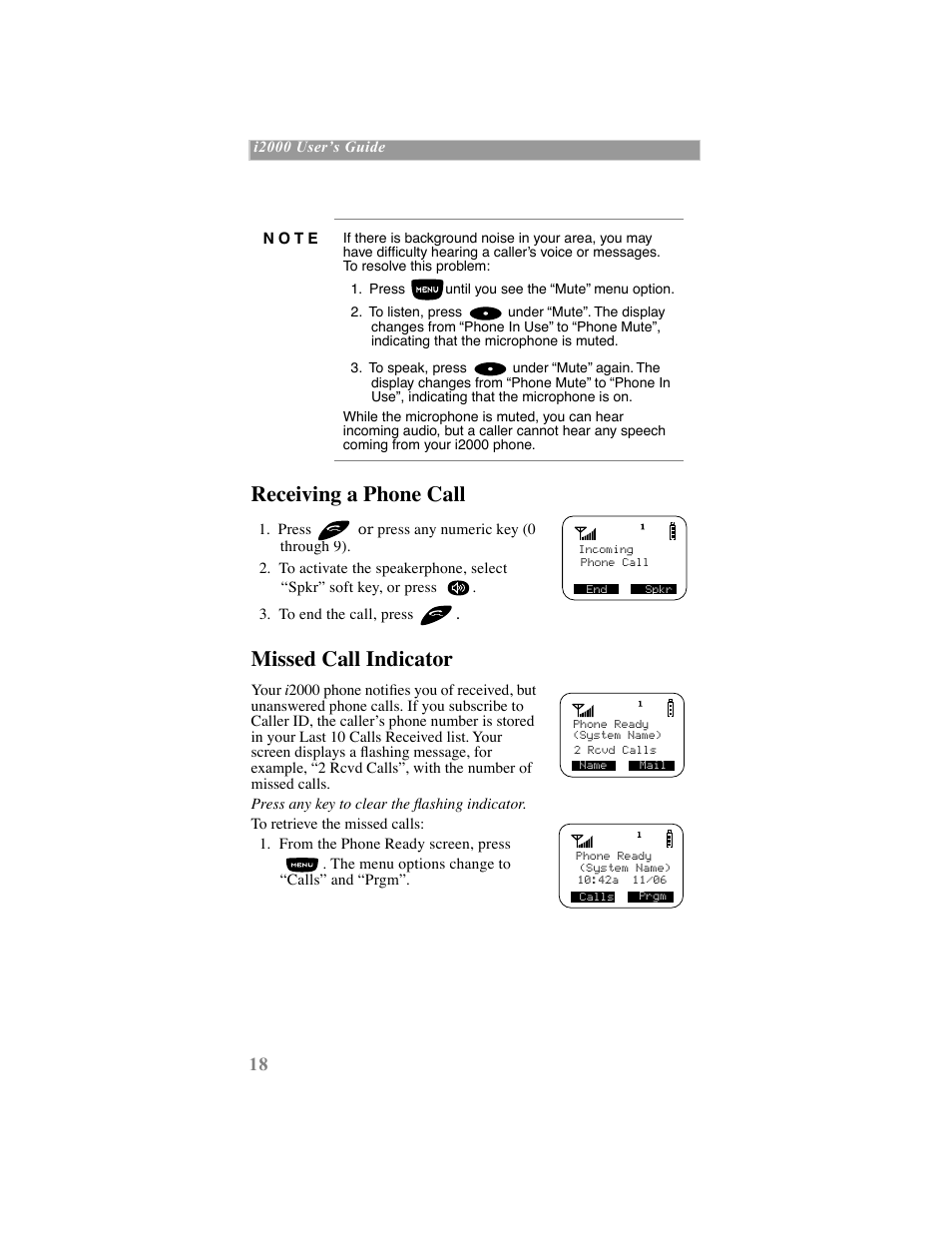 Receiving a phone call, Missed call indicator | Motorola iDEN User Manual | Page 26 / 93