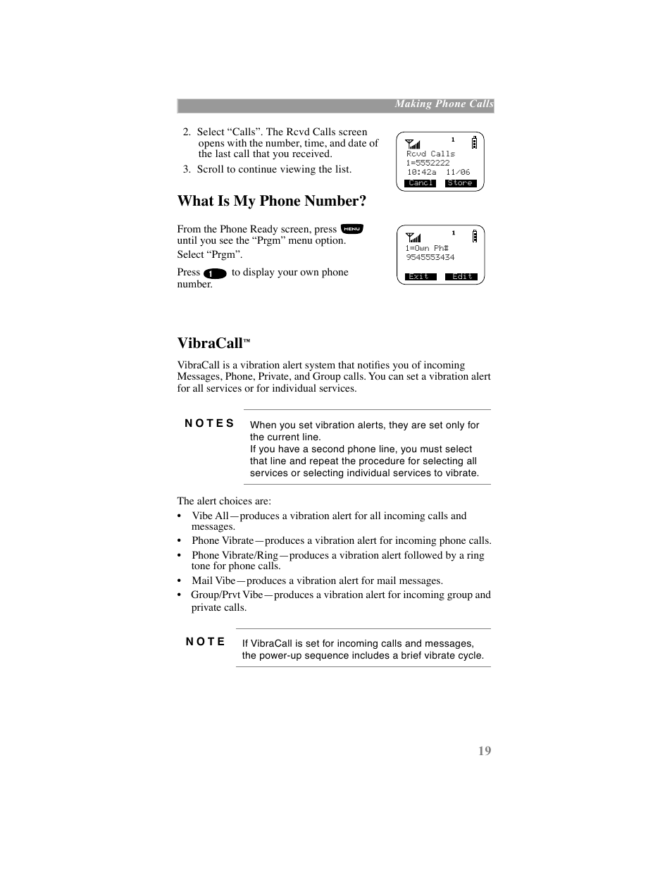 What is my phone number, Vibracall | Motorola iDEN User Manual | Page 27 / 93