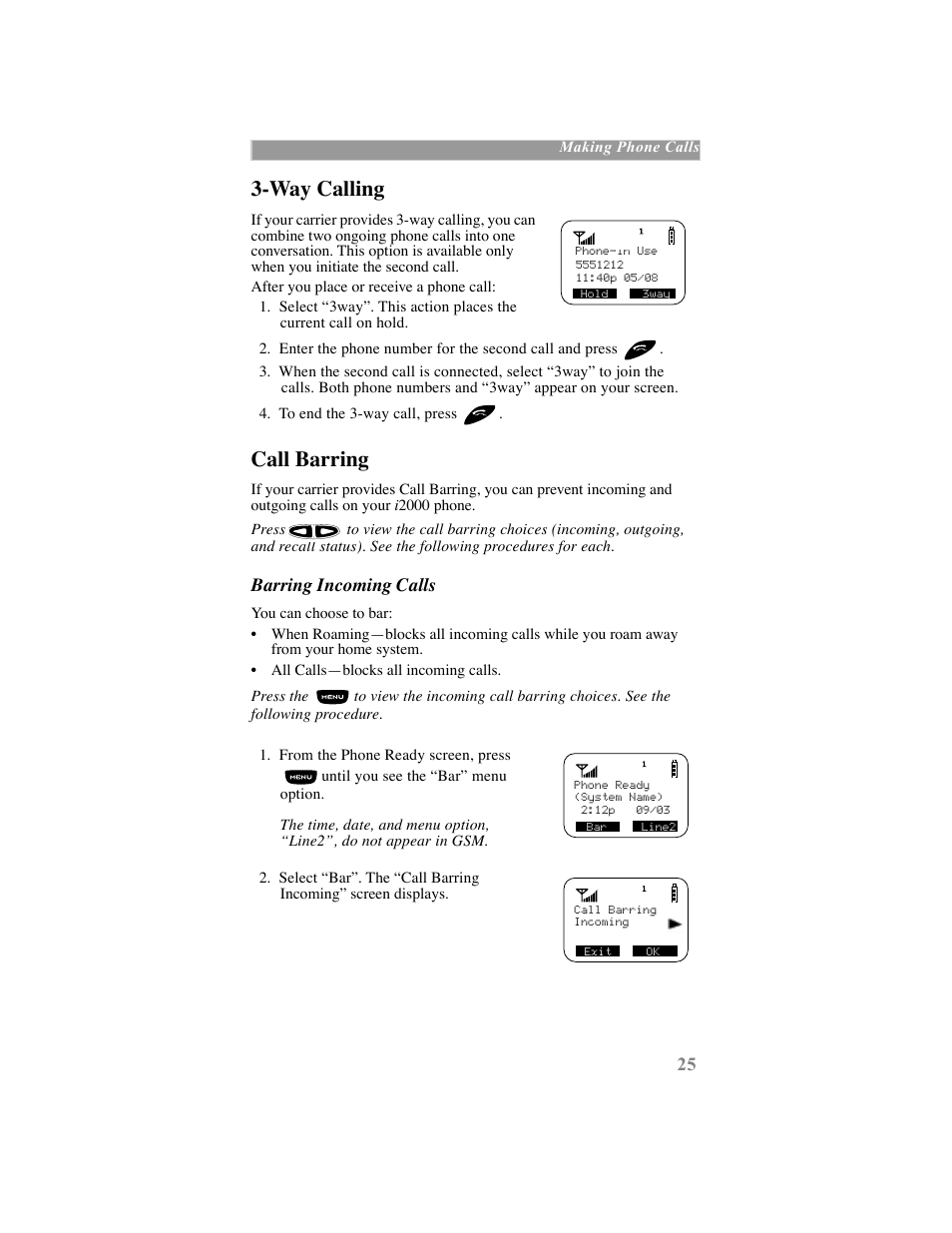 Way calling, Call barring | Motorola iDEN User Manual | Page 33 / 93