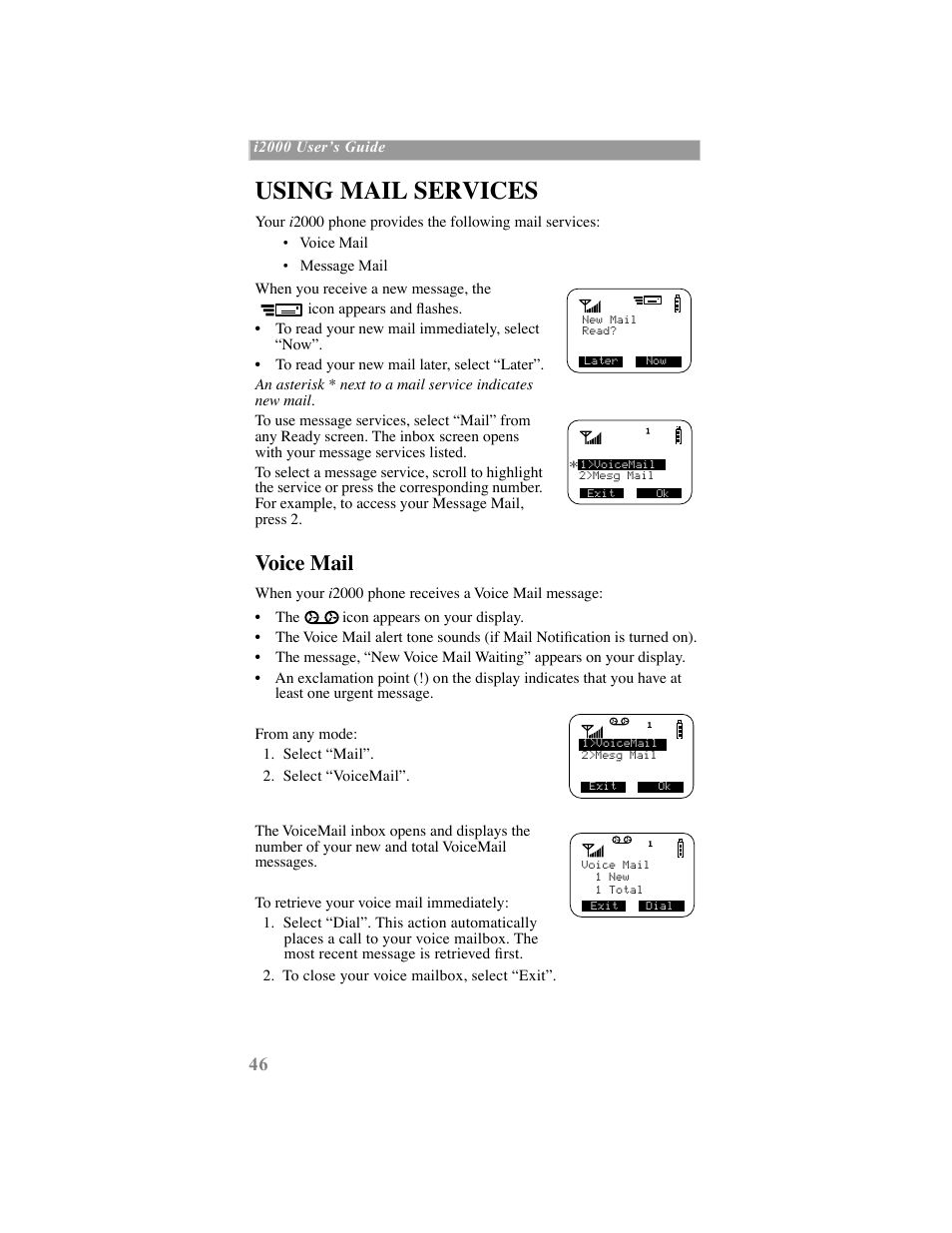 Using mail services, Voice mail | Motorola iDEN User Manual | Page 54 / 93