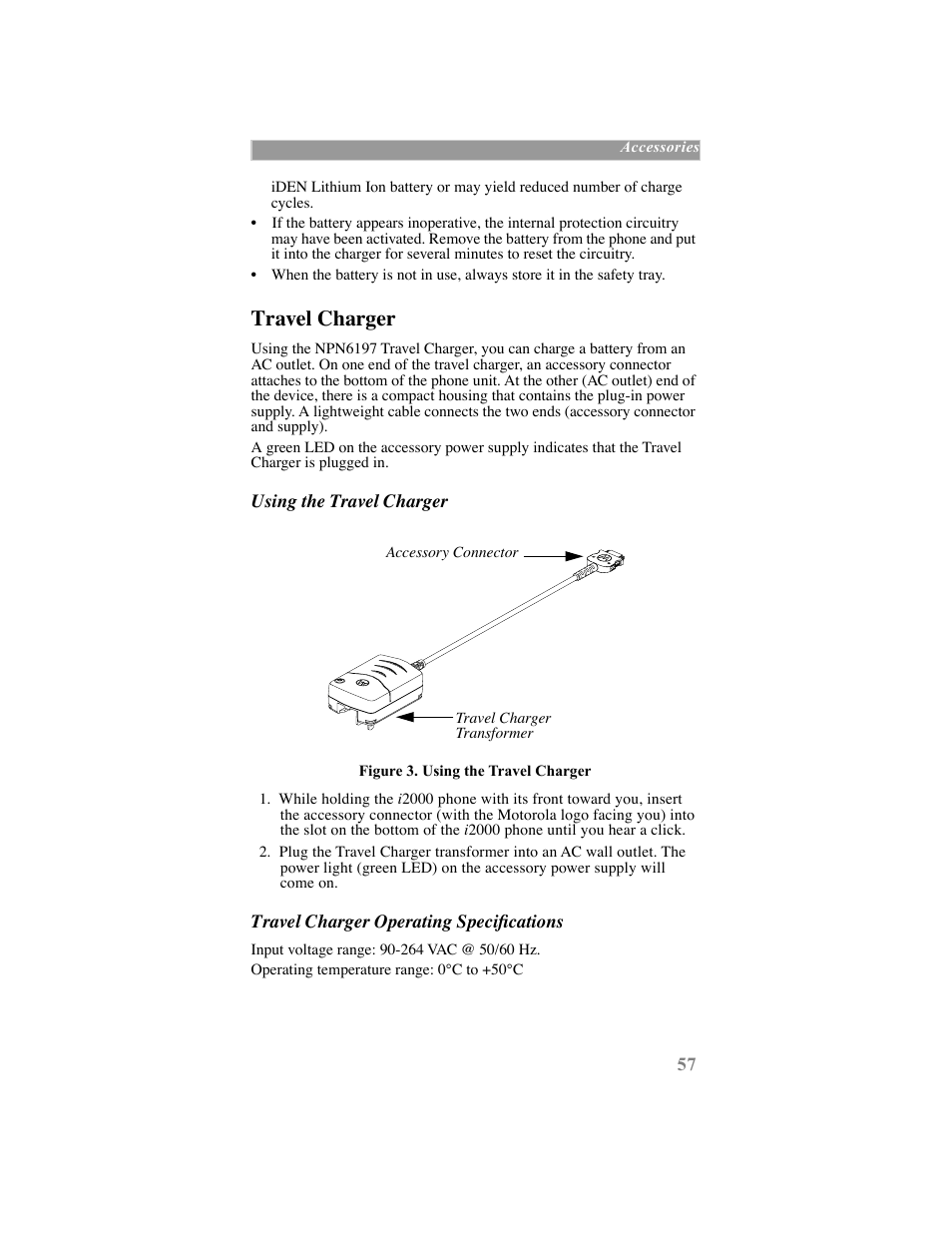 Travel charger | Motorola iDEN User Manual | Page 65 / 93