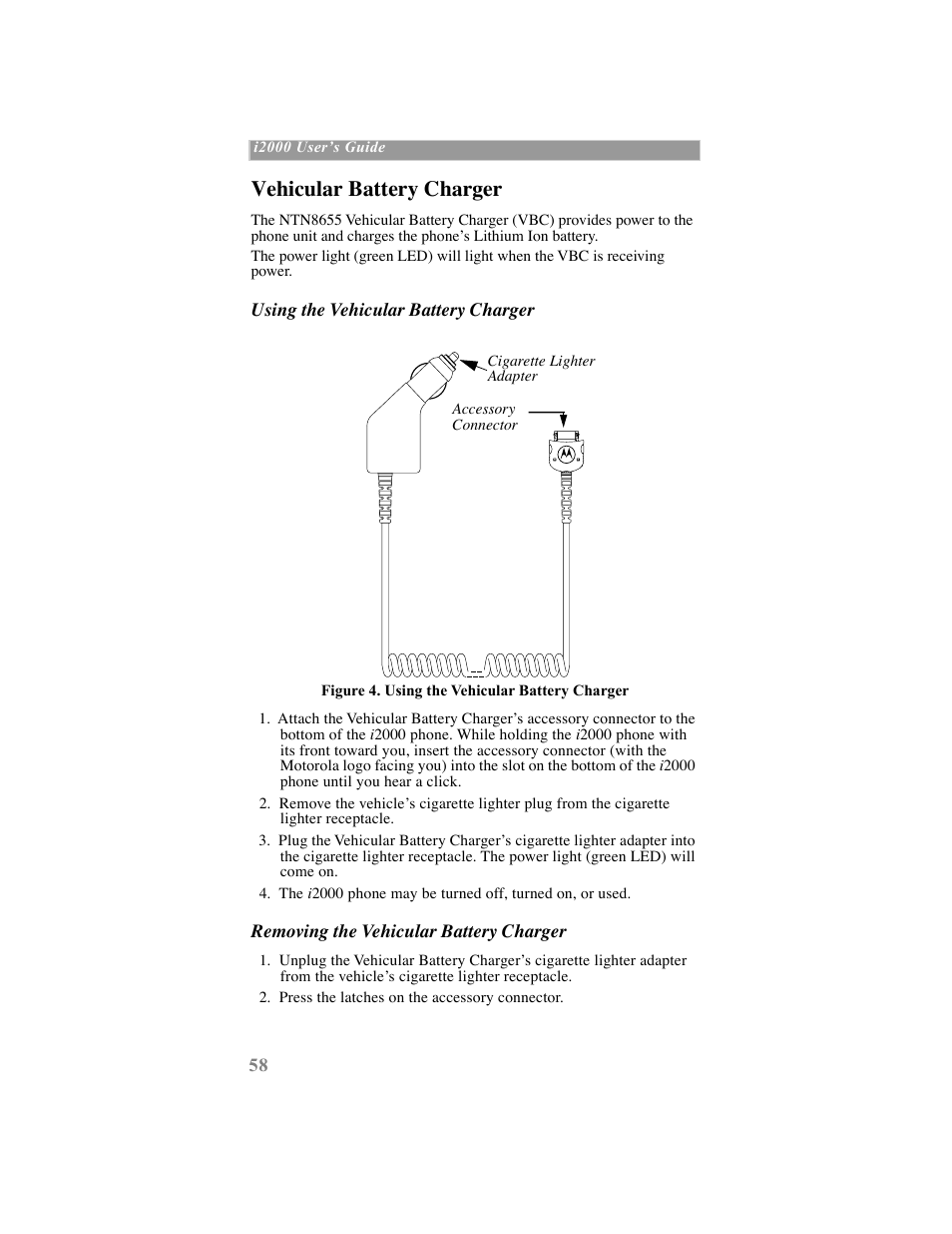 Vehicular battery charger | Motorola iDEN User Manual | Page 66 / 93