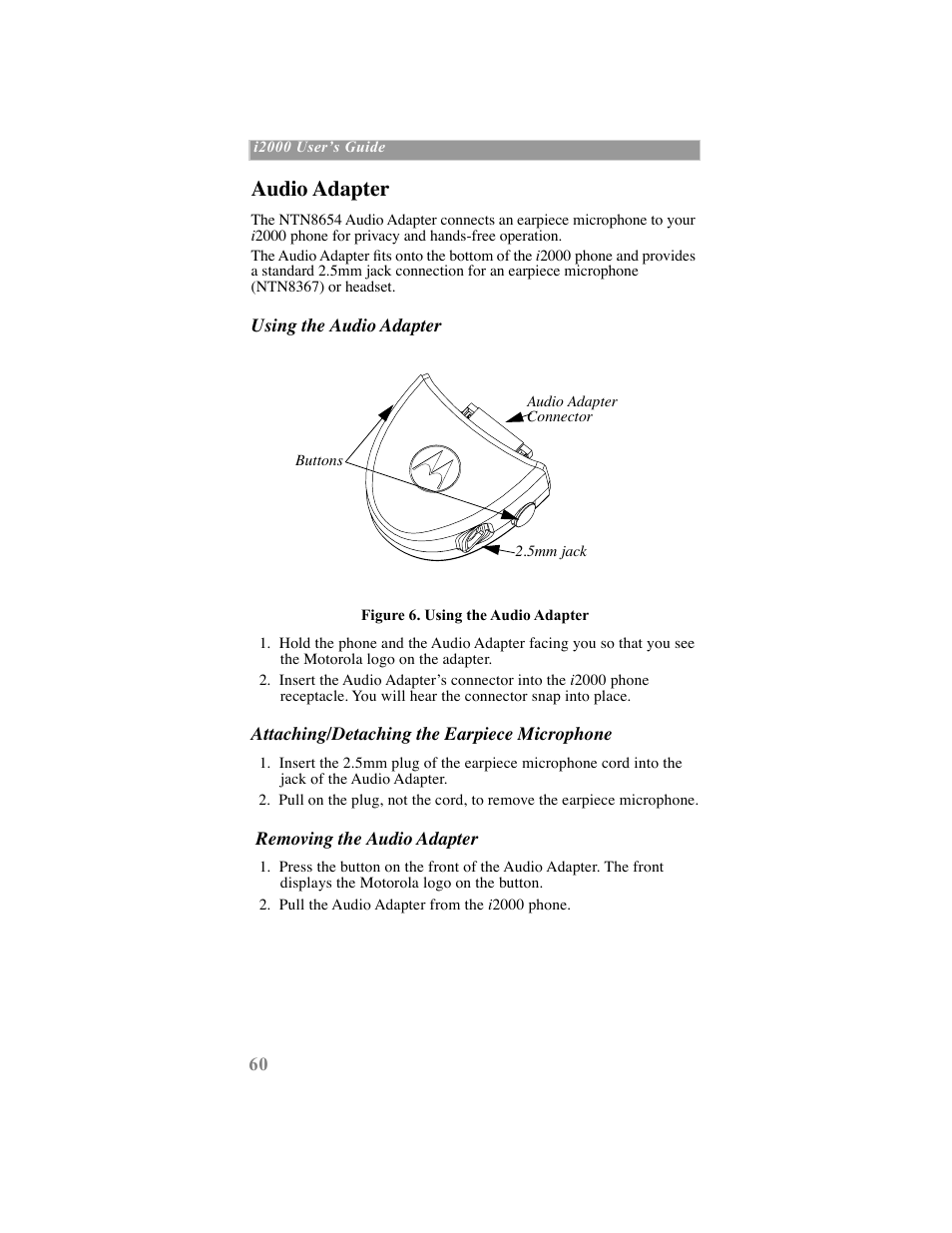 Audio adapter | Motorola iDEN User Manual | Page 68 / 93