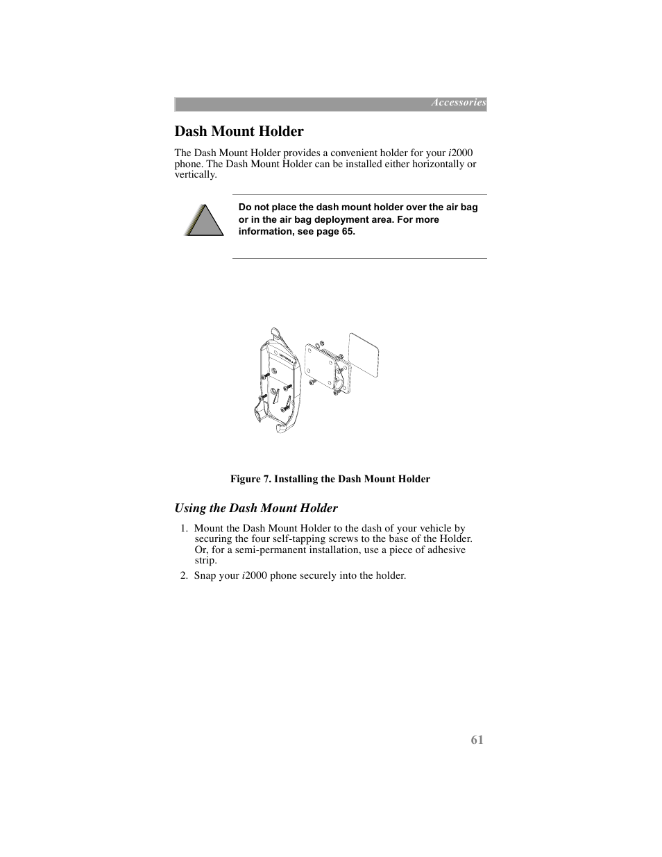 Dash mount holder | Motorola iDEN User Manual | Page 69 / 93