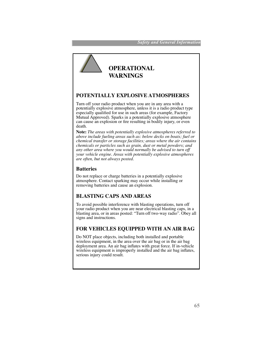 Operational warnings | Motorola iDEN User Manual | Page 73 / 93