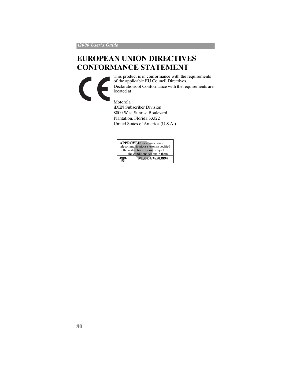 European union directives conformance statement | Motorola iDEN User Manual | Page 88 / 93