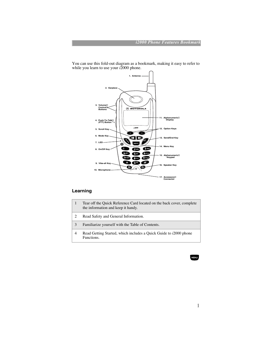 I2000 phone features bookmark, 2000 phone features bookmark | Motorola iDEN User Manual | Page 9 / 93