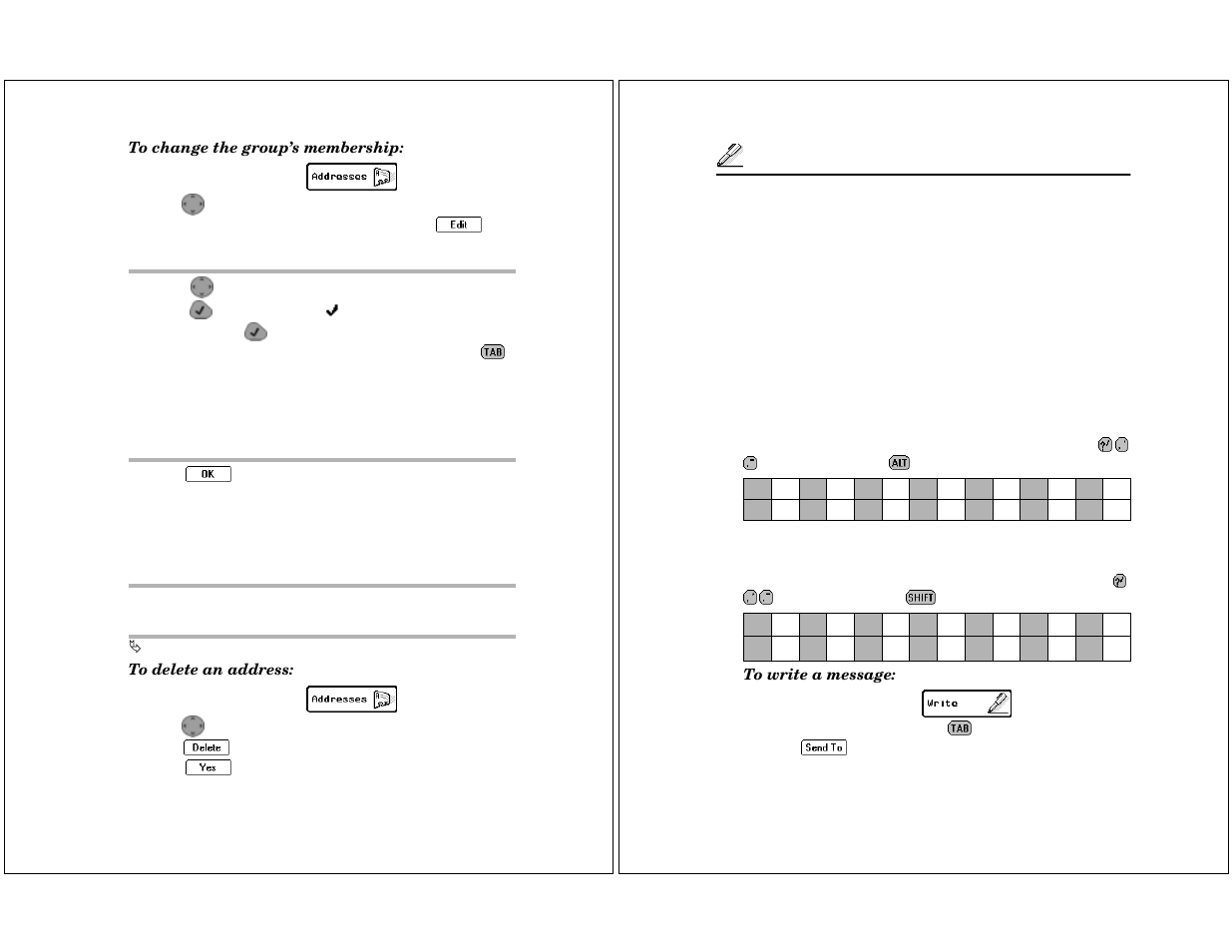 Deleting addresses, Write, Writing messages | Motorola P930 User Manual | Page 19 / 50