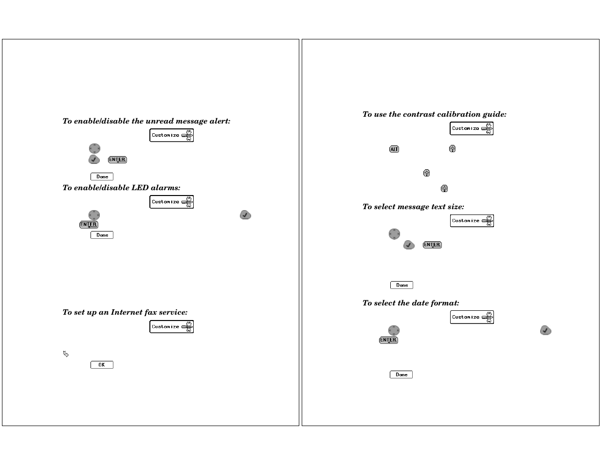 Enabling and disabling alerts and alarms, Setting up internet fax service, Customizing the user interface | Motorola P930 User Manual | Page 28 / 50