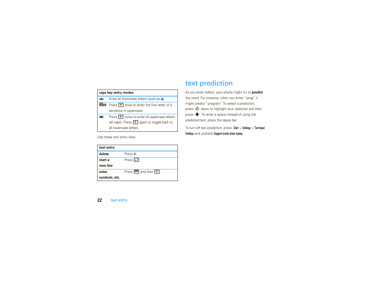 Text prediction | Motorola MOTO 9C User Manual | Page 24 / 84