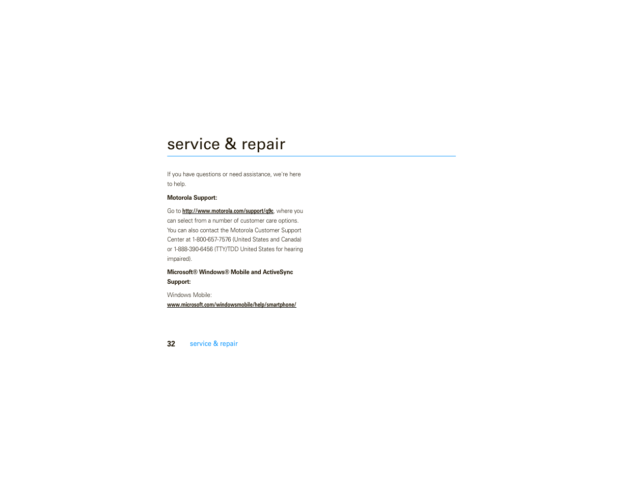 Service & repair | Motorola MOTO 9C User Manual | Page 34 / 84