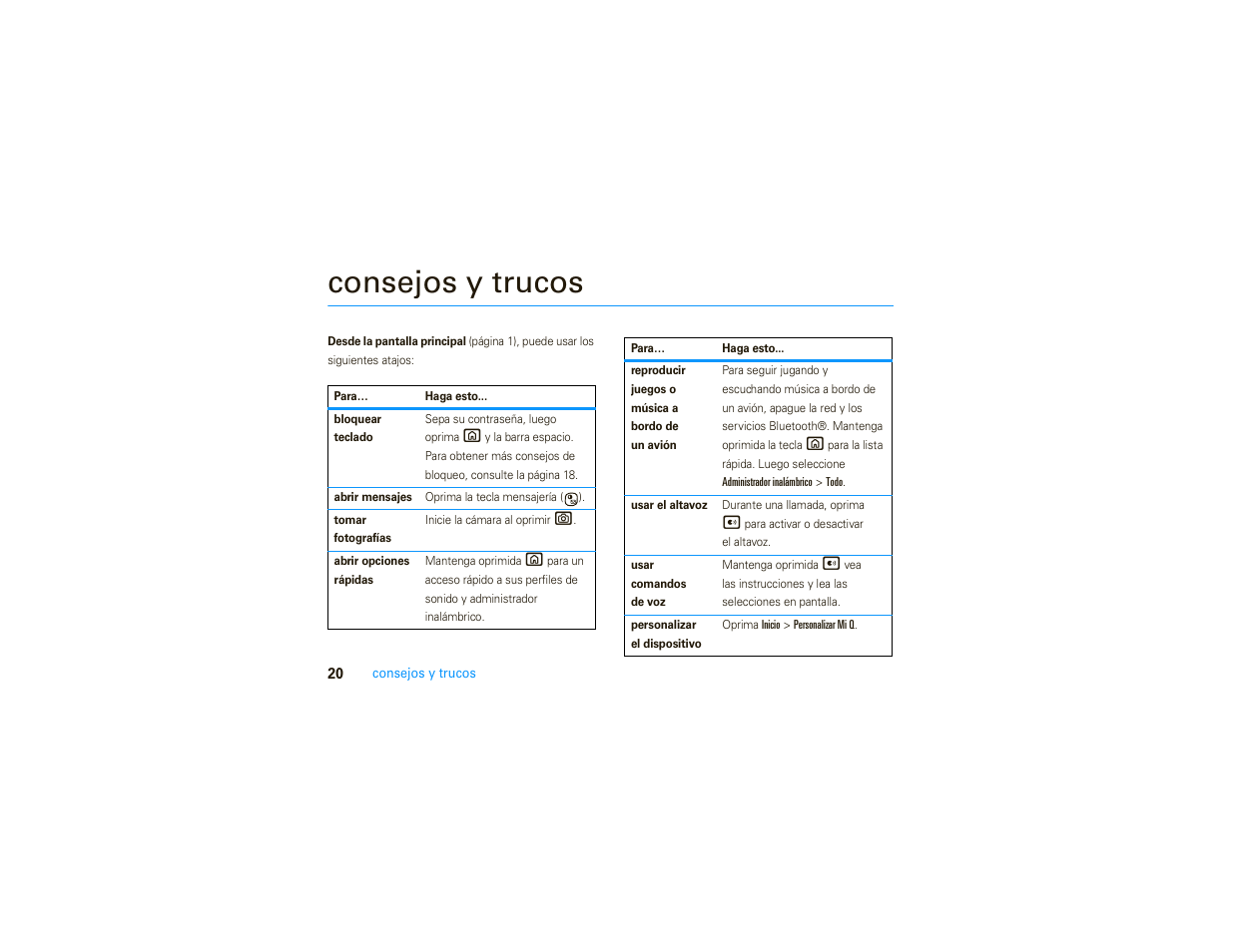 Consejos y trucos | Motorola MOTO 9C User Manual | Page 62 / 84