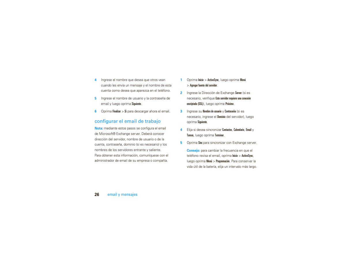 Configurar el email de trabajo | Motorola MOTO 9C User Manual | Page 68 / 84