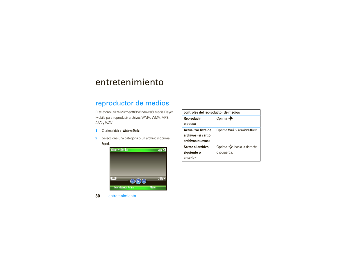 Entretenimiento, Reproductor de medios | Motorola MOTO 9C User Manual | Page 72 / 84