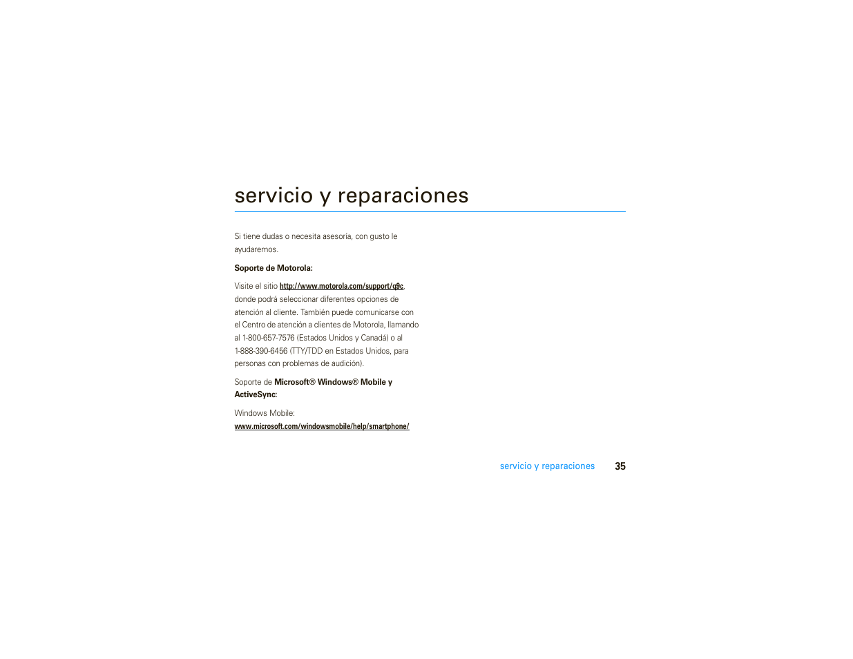 Servicio y reparaciones | Motorola MOTO 9C User Manual | Page 77 / 84