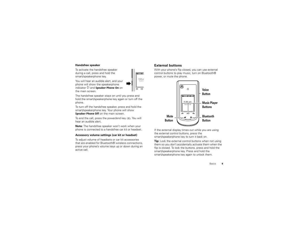 External buttons | Motorola BALI User Manual | Page 11 / 62