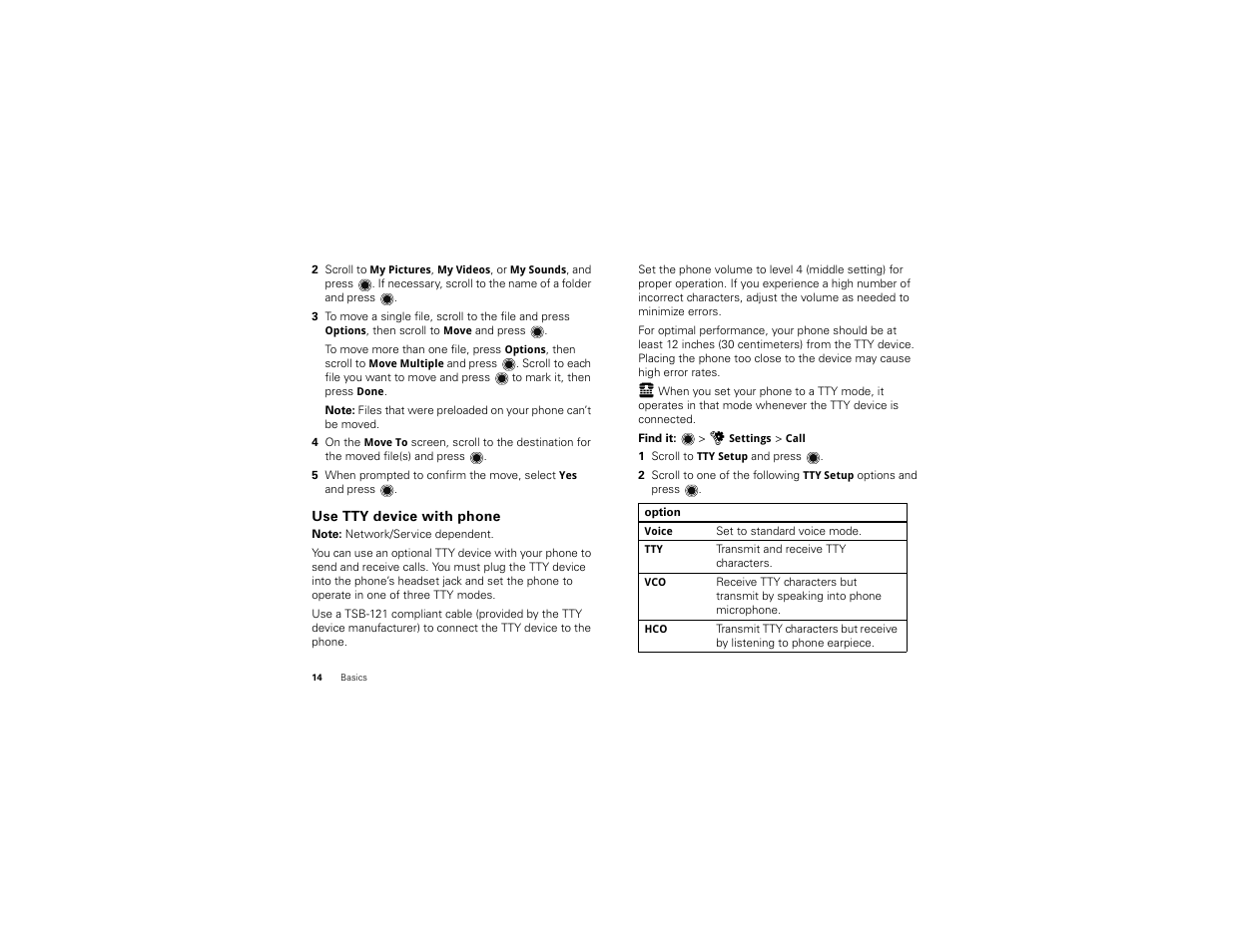 Use tty device with phone | Motorola BALI User Manual | Page 16 / 62