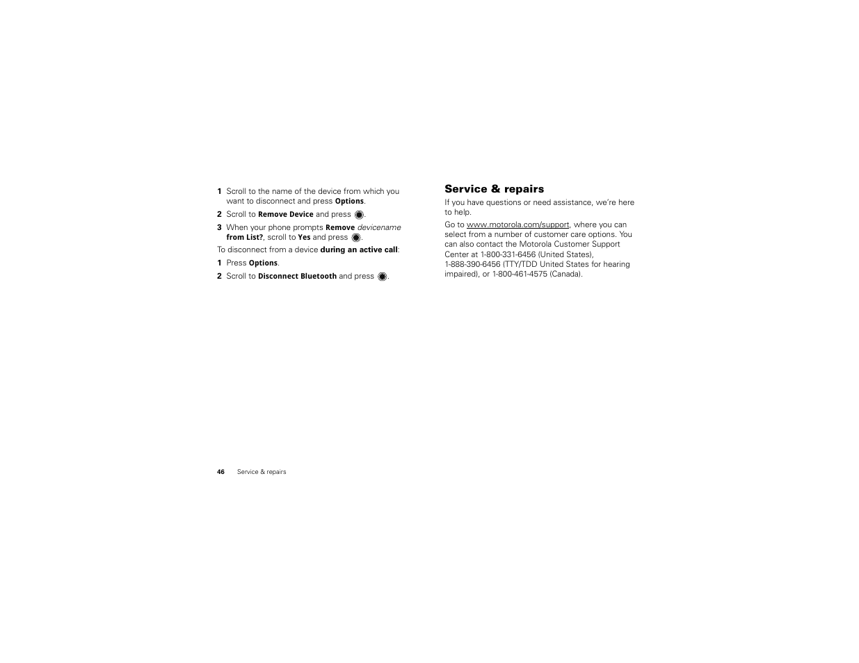Service & repairs | Motorola BALI User Manual | Page 48 / 62