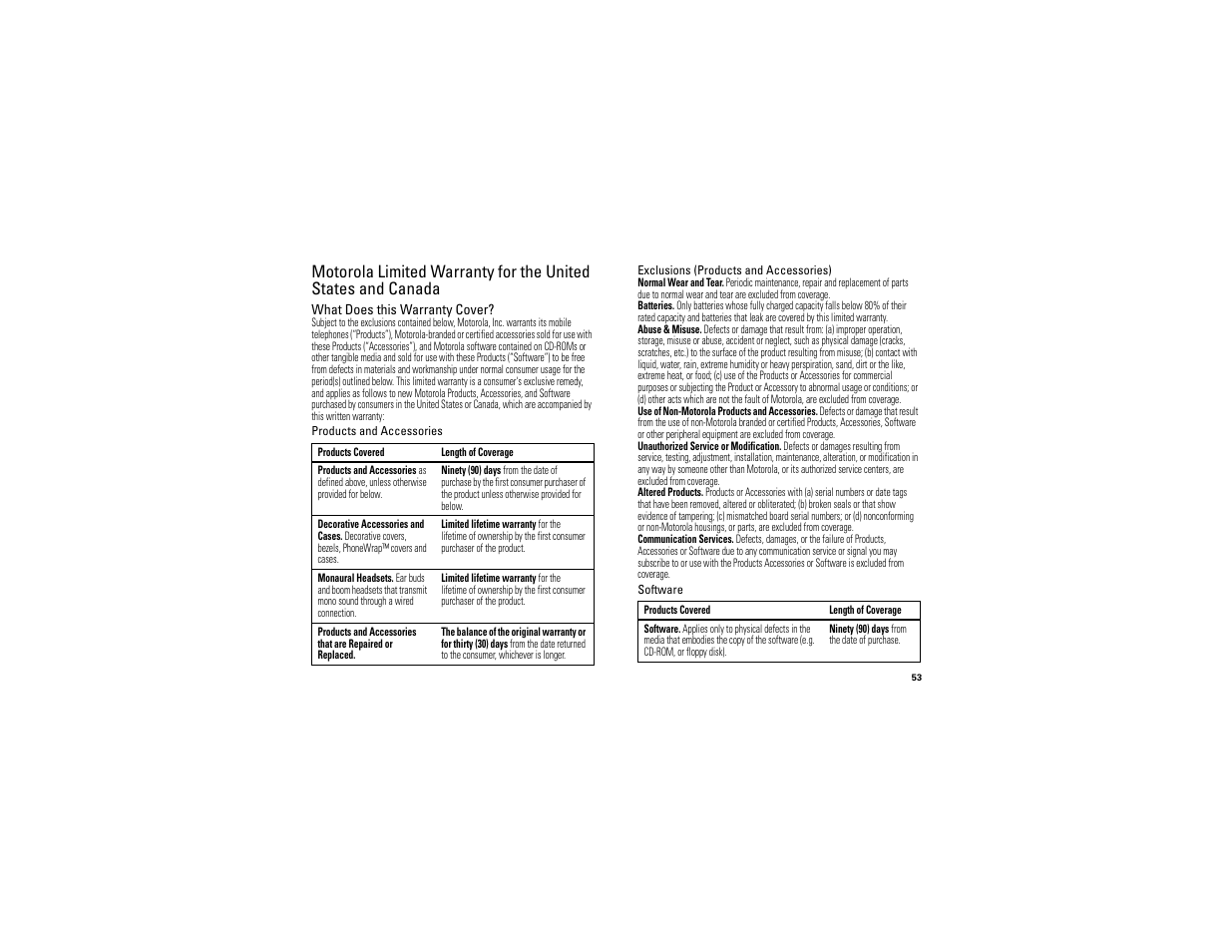 Warranty | Motorola BALI User Manual | Page 55 / 62