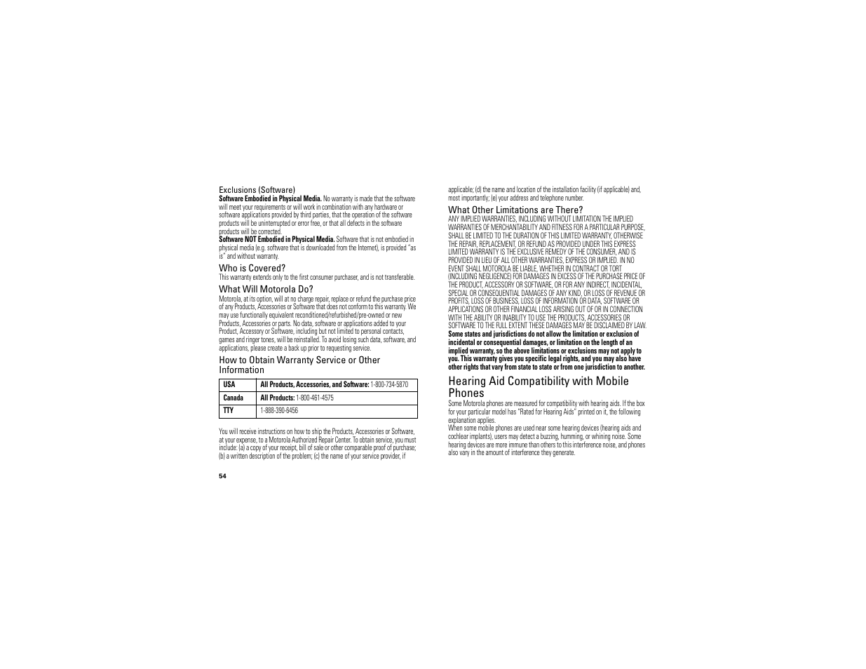 Hearing aid compatibility, Hearing aid compatibility with mobile phones | Motorola BALI User Manual | Page 56 / 62