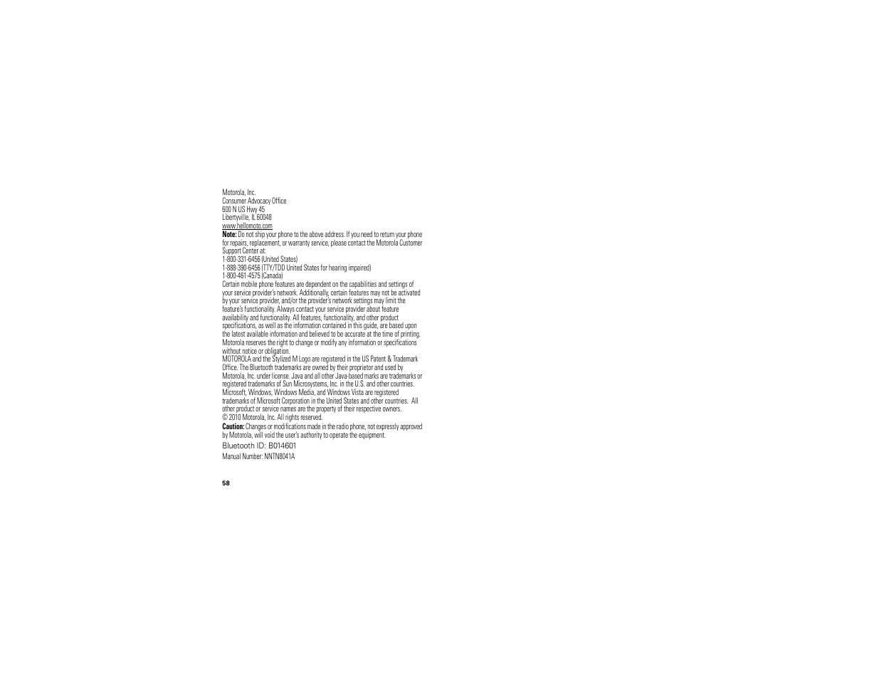 Motorola BALI User Manual | Page 60 / 62