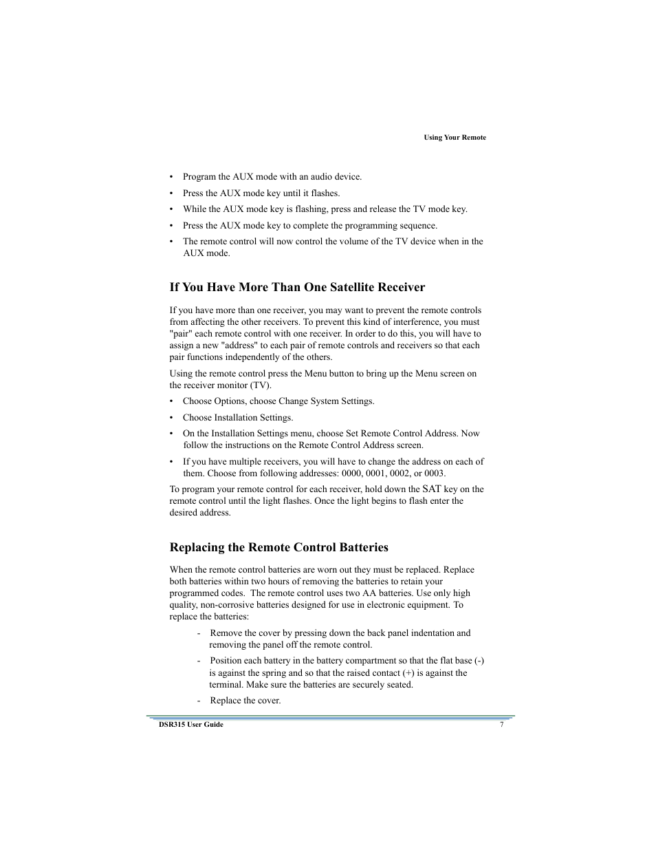 If you have more than one satellite receiver, Replacing the remote control batteries | Motorola DSR315 User Manual | Page 19 / 70