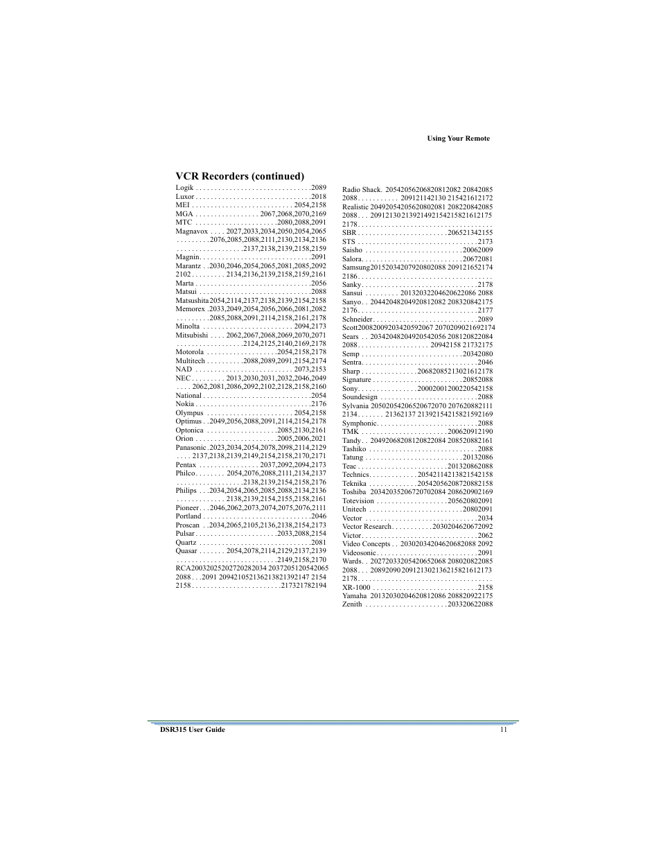 Vcr recorders (continued) | Motorola DSR315 User Manual | Page 23 / 70